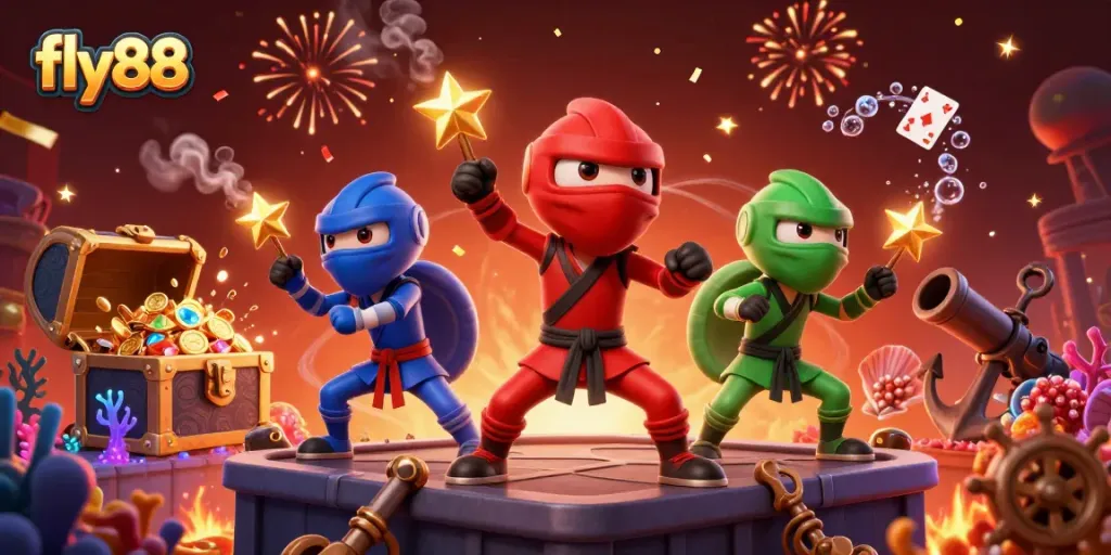 Play fly88 and unveil treasures in an exciting ninja-themed casino adventure!