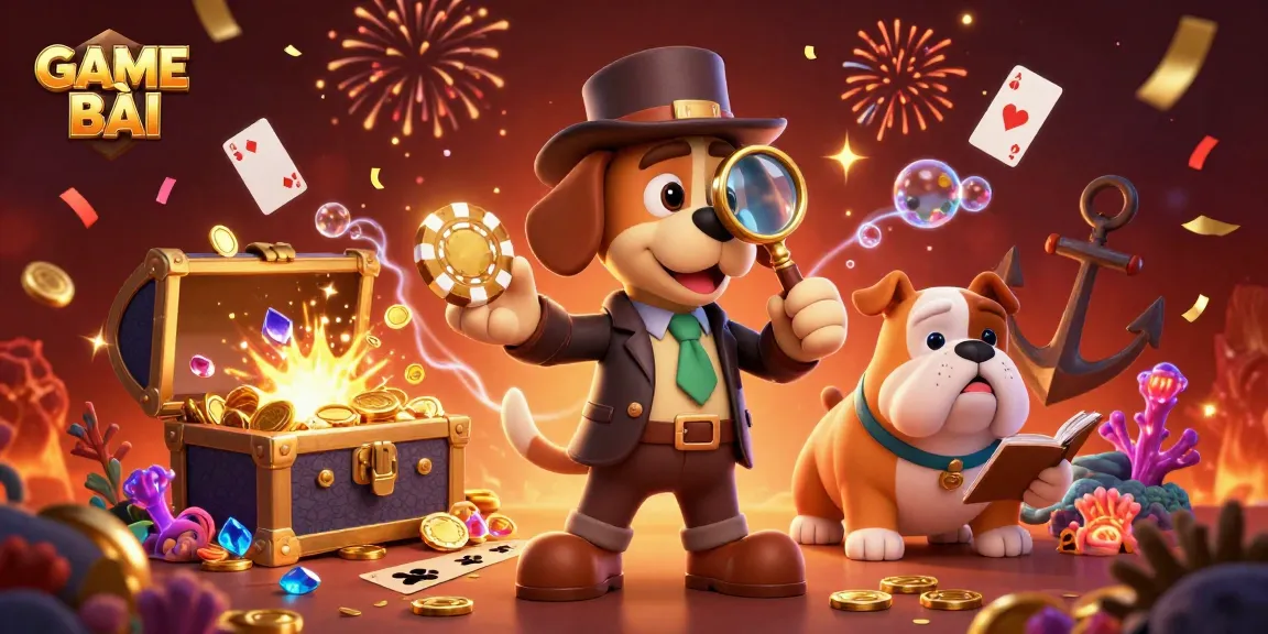 Experience GAME BÀI action in a vibrant 3D illustration featuring dynamic detectives seeking treasures.