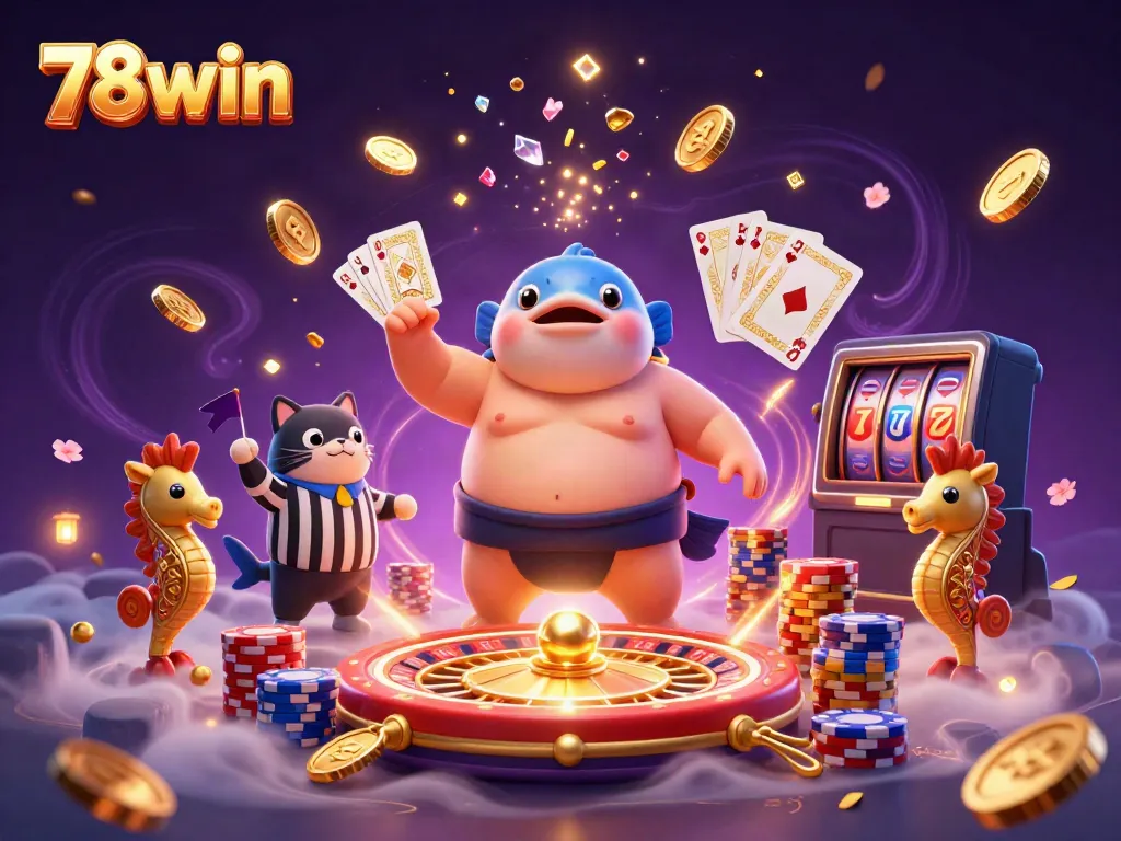 Engage with the vibrant 78win casino experience through lively underwater scenes featuring a fugu and catfish referee.