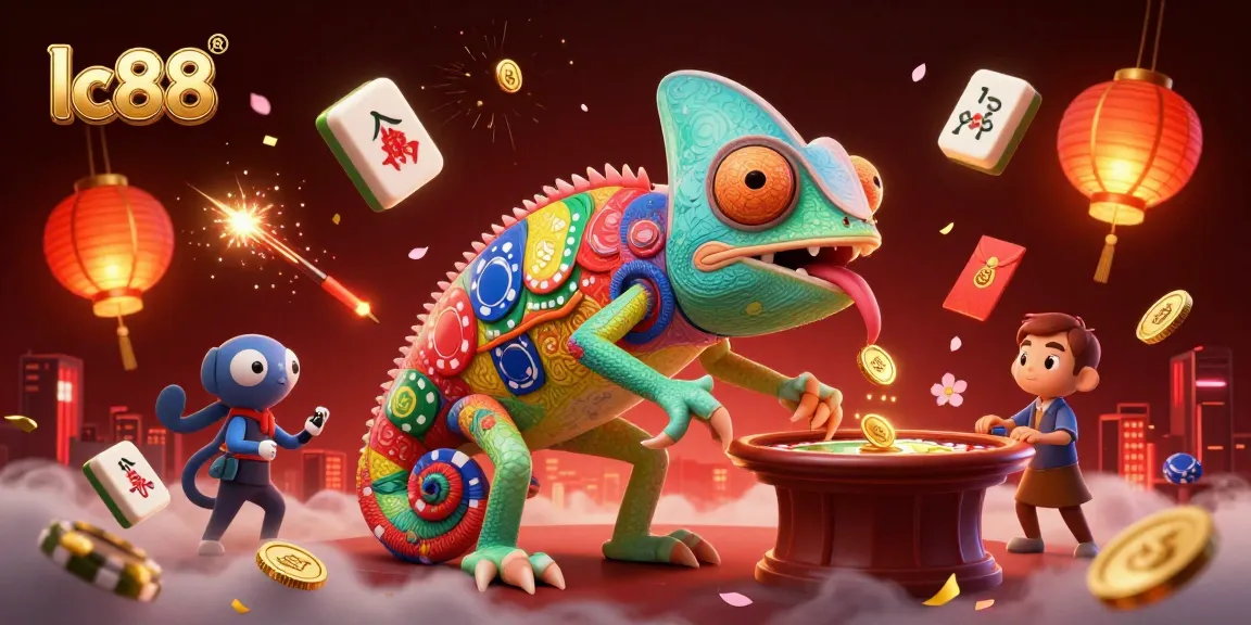 Experience the vibrant lc88 casino world with a colorful chameleon owner and dynamic game elements.