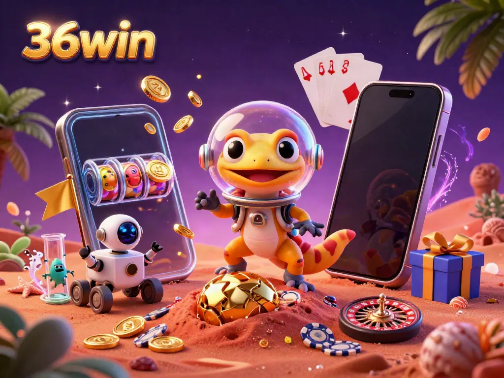 Engage with 36win's thrilling slot games as a Martian gecko finds a hidden casino on Mars.