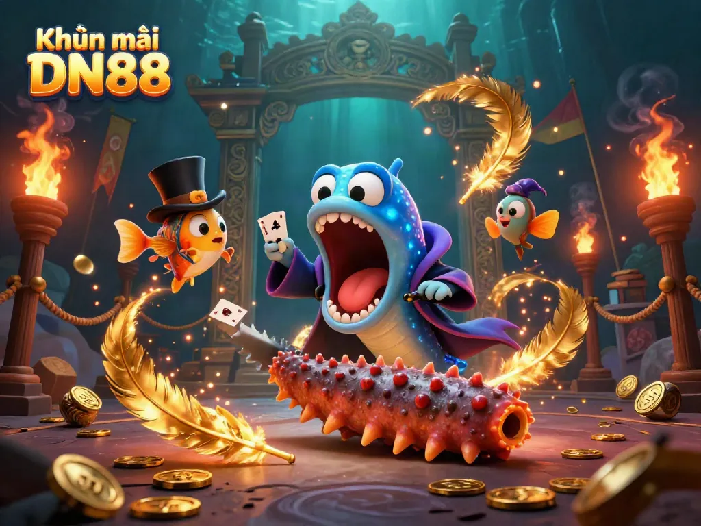 Engaging representation of Khuyến mãi DN88, showcasing an exciting underwater casino scene with magical sea creatures.