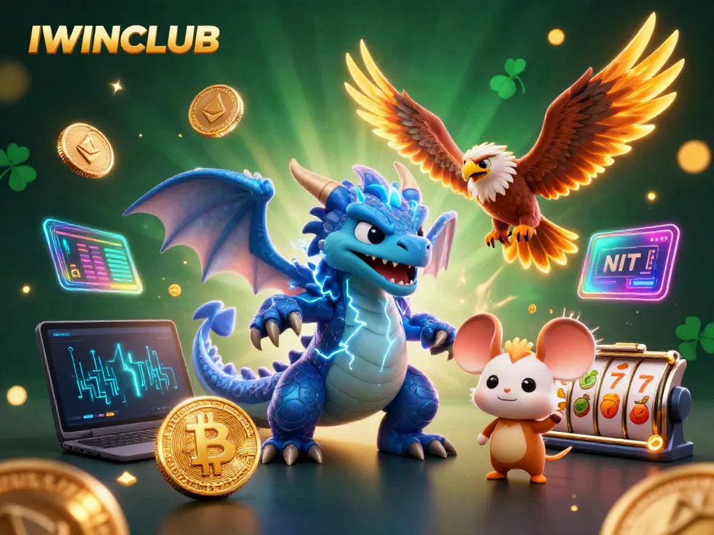Engage with IWINCLUB's vibrant gaming experience featuring a dynamic 3D dragon and slot game excitement.