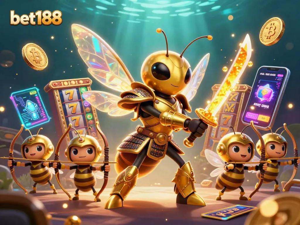Experience the thrill of bet188 with a captivating illustration of a heroic hornet in a casino setting.