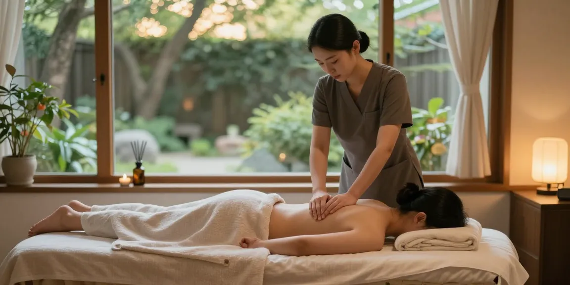 Calming 부천출장안마 scene with a therapist providing soothing massage in a tranquil spa environment.