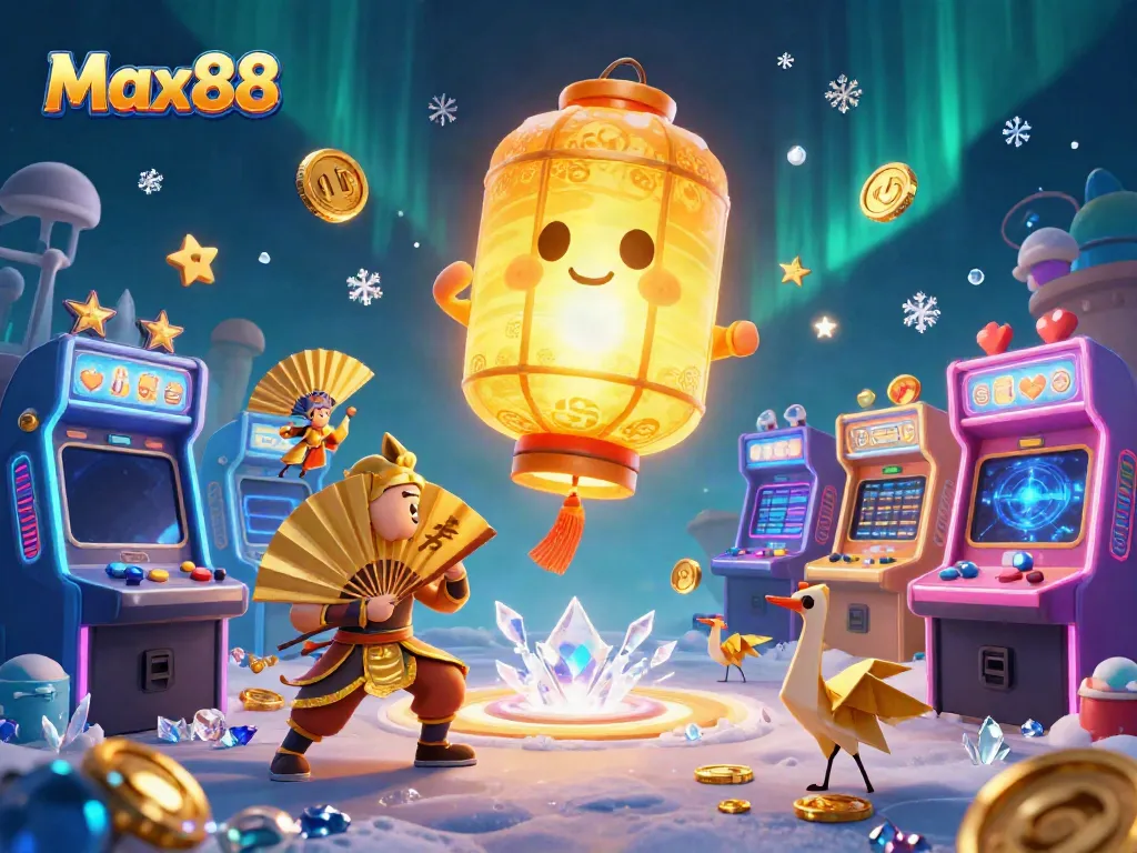 Experience Max88 with lively gaming spirit and dynamic casino elements in a vivid 3D illustration.