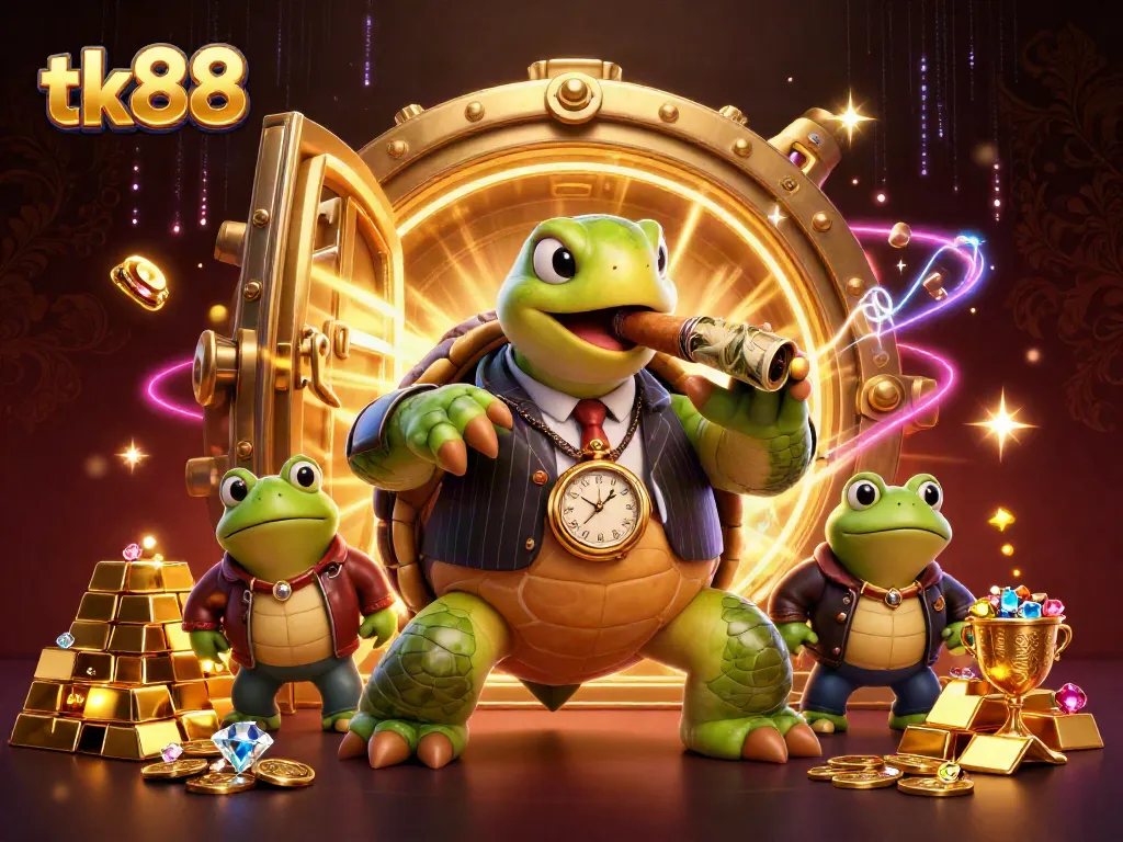 Experience thrilling wins at tk88 with our vibrant casino-themed illustration showcasing unique characters and elements.