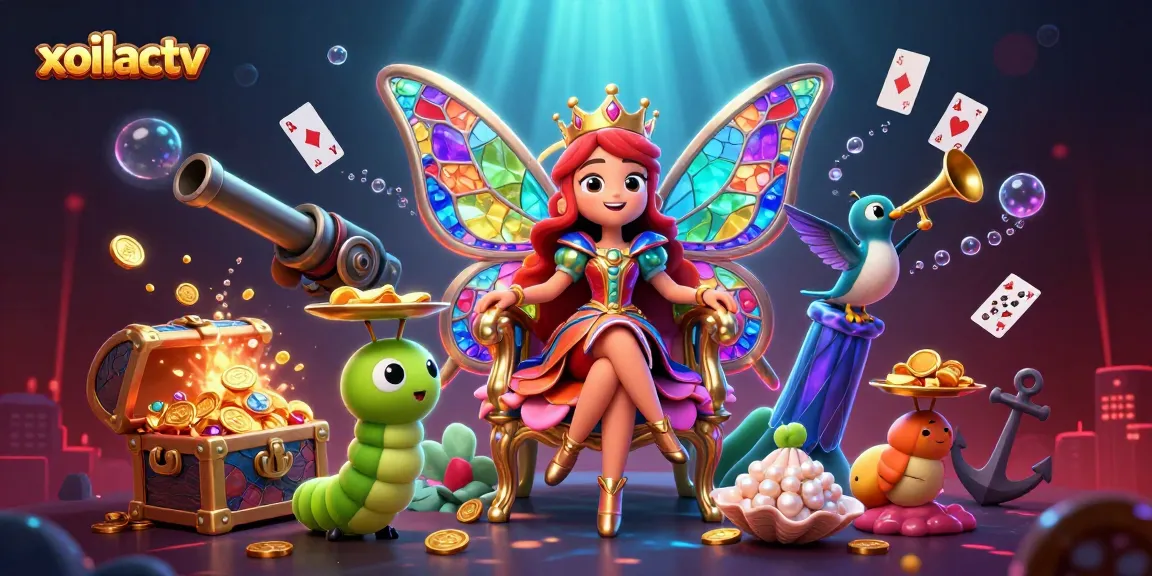 Xoilactv brings excitement to online gambling with a vivid illustration featuring a butterfly queen and energetic gameplay elements.