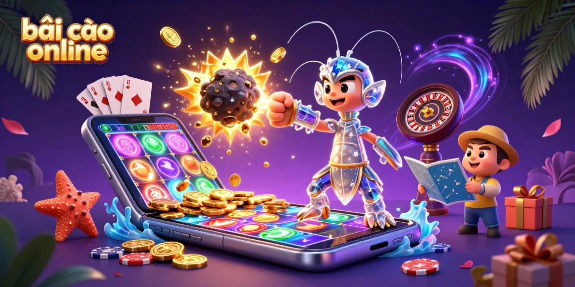 Experience bài cào online with thrilling gameplay, colorful cards, and exploding coins in a vibrant casino scene.