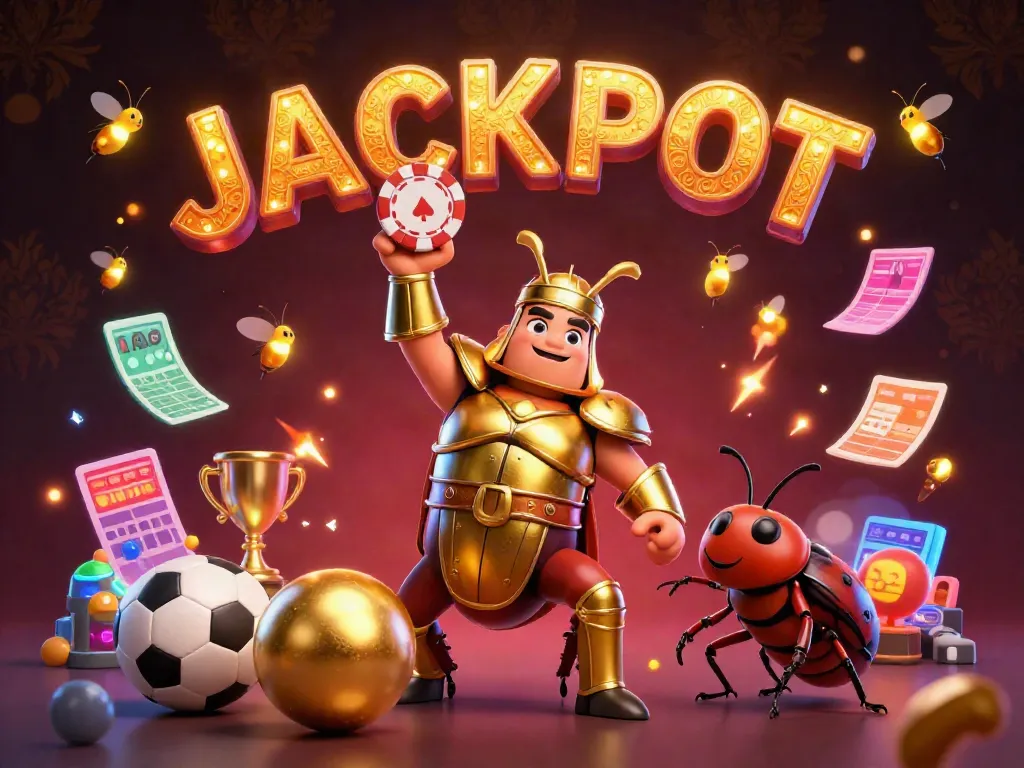 Engage with kèo nhà cái as a victorious beetle hoists a poker chip amid dynamic sports betting elements.