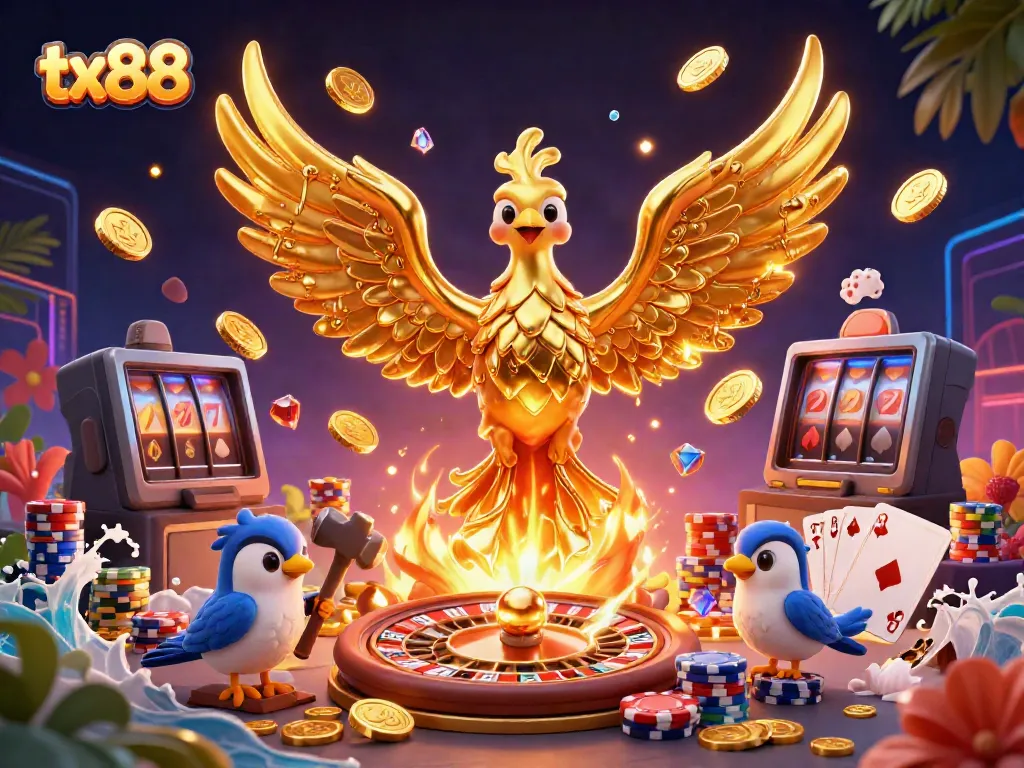 Experience exciting wins at tx88 with a mesmerizing phoenix and sparkling casino elements.