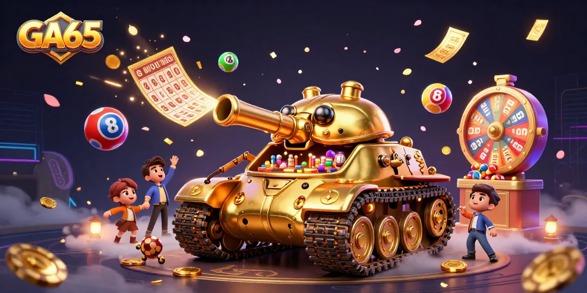 Experience GA65 with a vibrant, dynamic casino scene featuring a golden beetle tank and lively gambling elements.