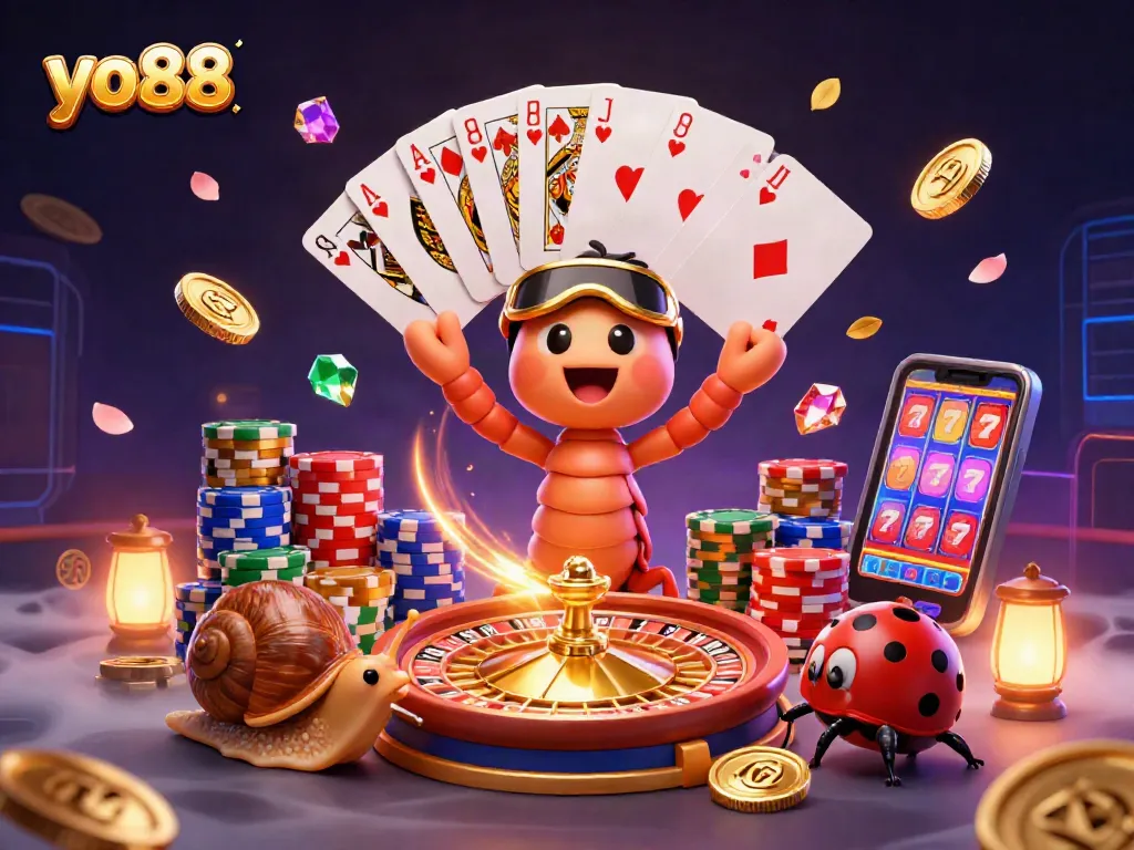 Experience the excitement of yo88 with a dynamic casino scene featuring animated characters and vibrant game elements.