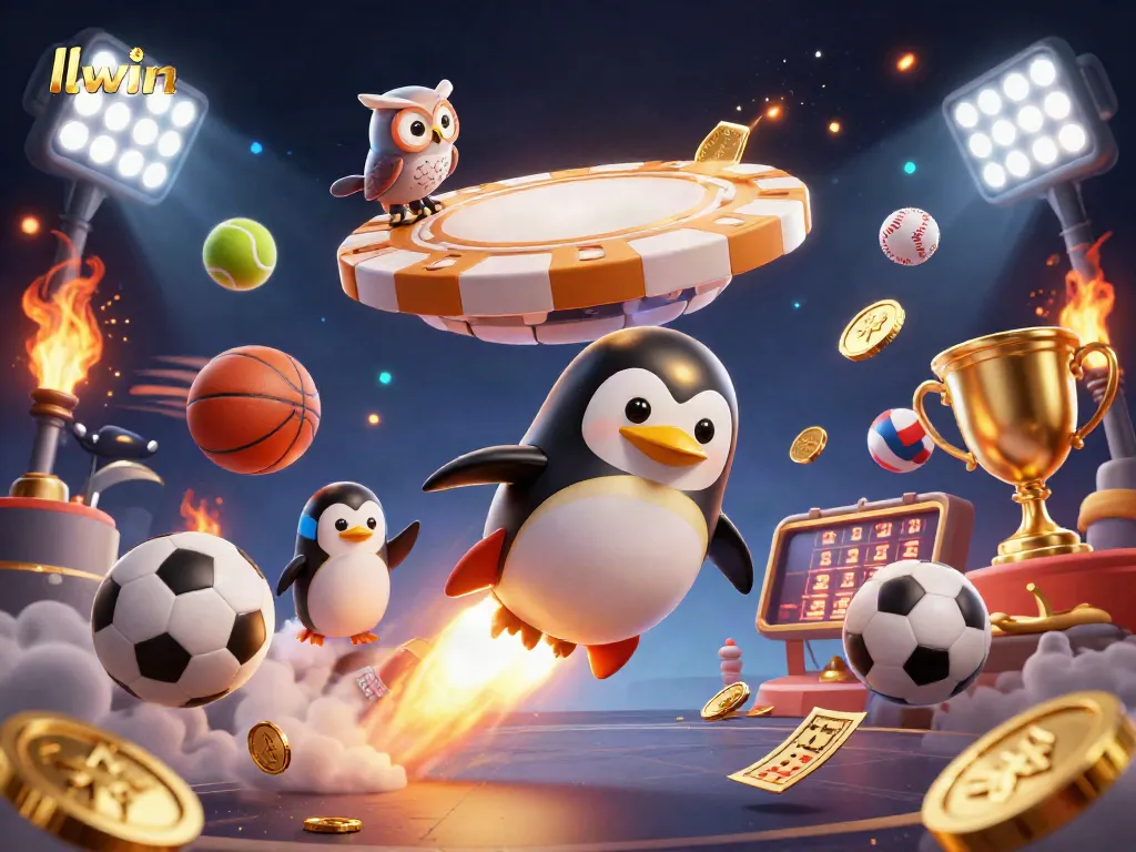 Engage with llwin's dynamic gambling universe through a vibrant 3D scene depicting thrilling casino elements.