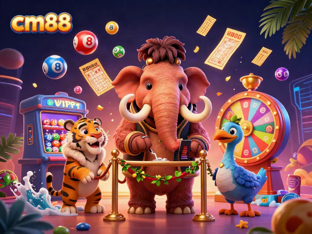 Experience cm88's vibrant casino scene with a woolly mammoth bouncer and thrilling gaming elements.