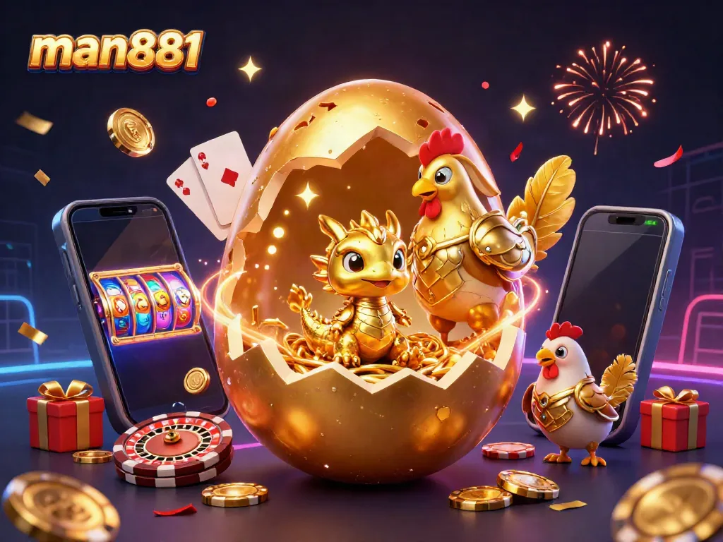 Experience thrilling gaming action at man881 with dazzling cartoon illustration of a baby dragon on poker chips.