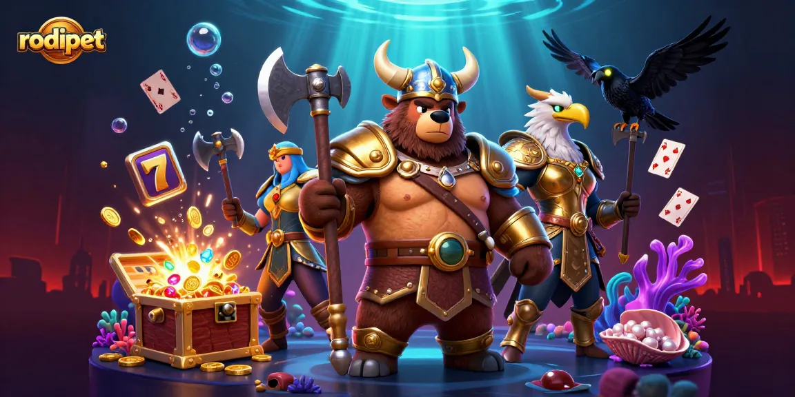 Engage with rodipet's exciting slot action featuring a Viking bear and Valkyrie eagle in a dynamic casino scene.