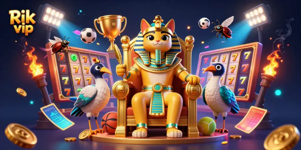 Rik vip offers thrilling slots with a golden Egyptian pharaoh cat and dynamic gaming elements