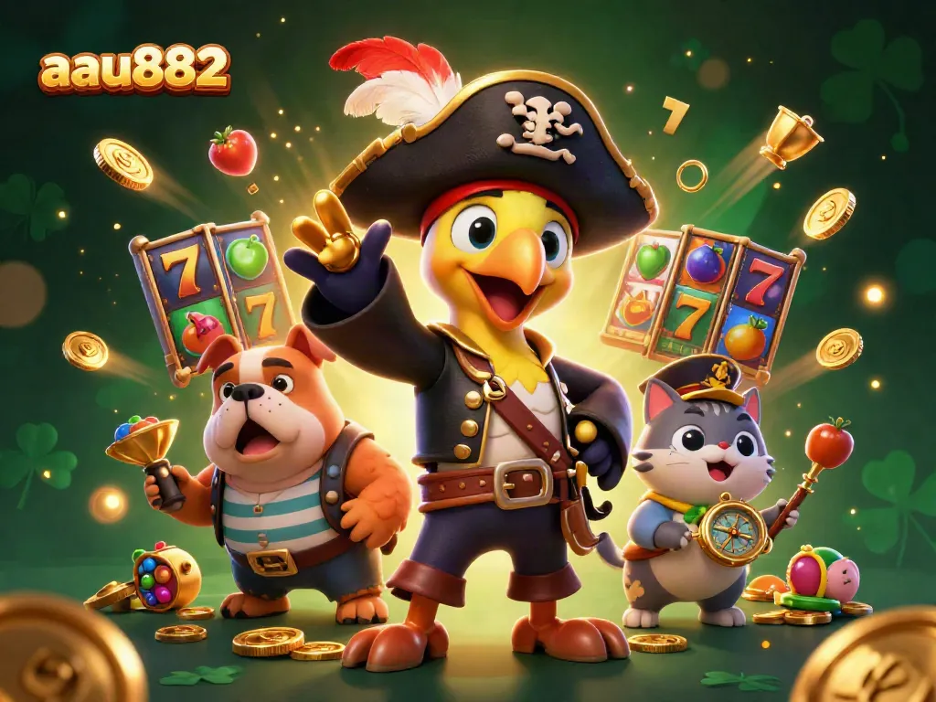 Win big while playing exciting slot games with aau882, featuring colorful characters and lucky symbols.
