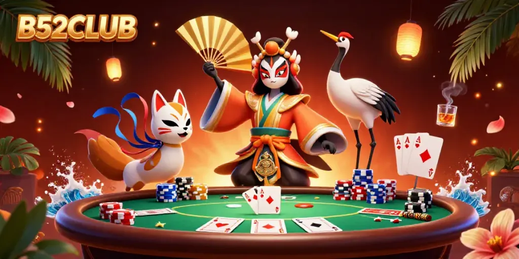 Engage with B52CLUB in an immersive poker scene filled with action and vibrant characters.