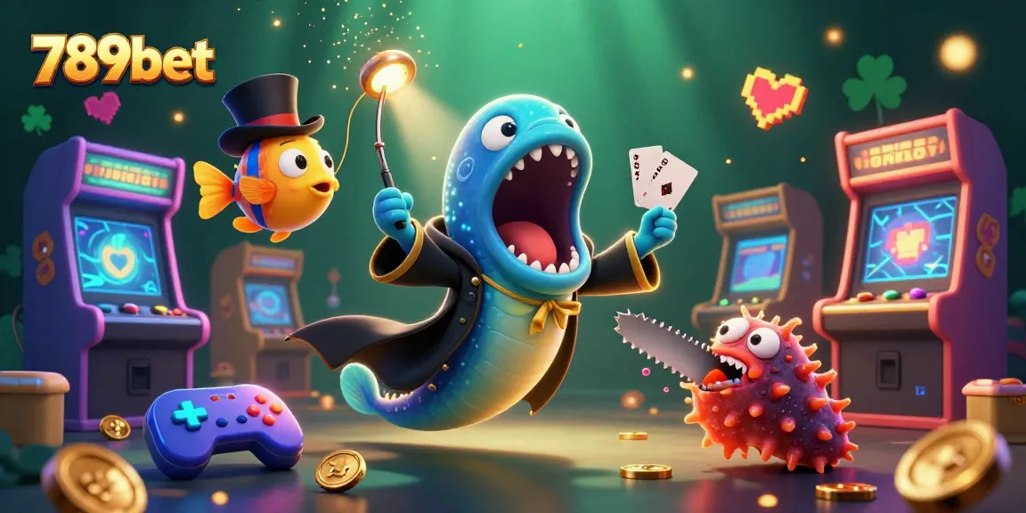 Experience the magic of 789bet with a vibrant 3D scene of gambling-themed characters performing tricks in a dynamic casino setting.