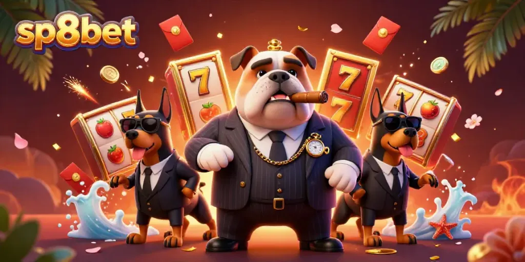 Experience thrilling slots and jackpots at sp8bet with a charismatic bulldog mafia boss and Doberman bodyguards.