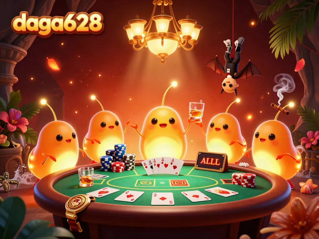 Experience the vibrant cave casino ambiance with daga628's glowworm characters and poker action.