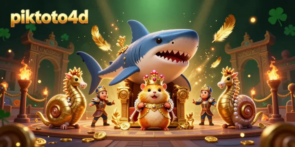 Engage with piktoto4d’s vibrant casino realm featuring the golden hamster king and royal seahorse guards.