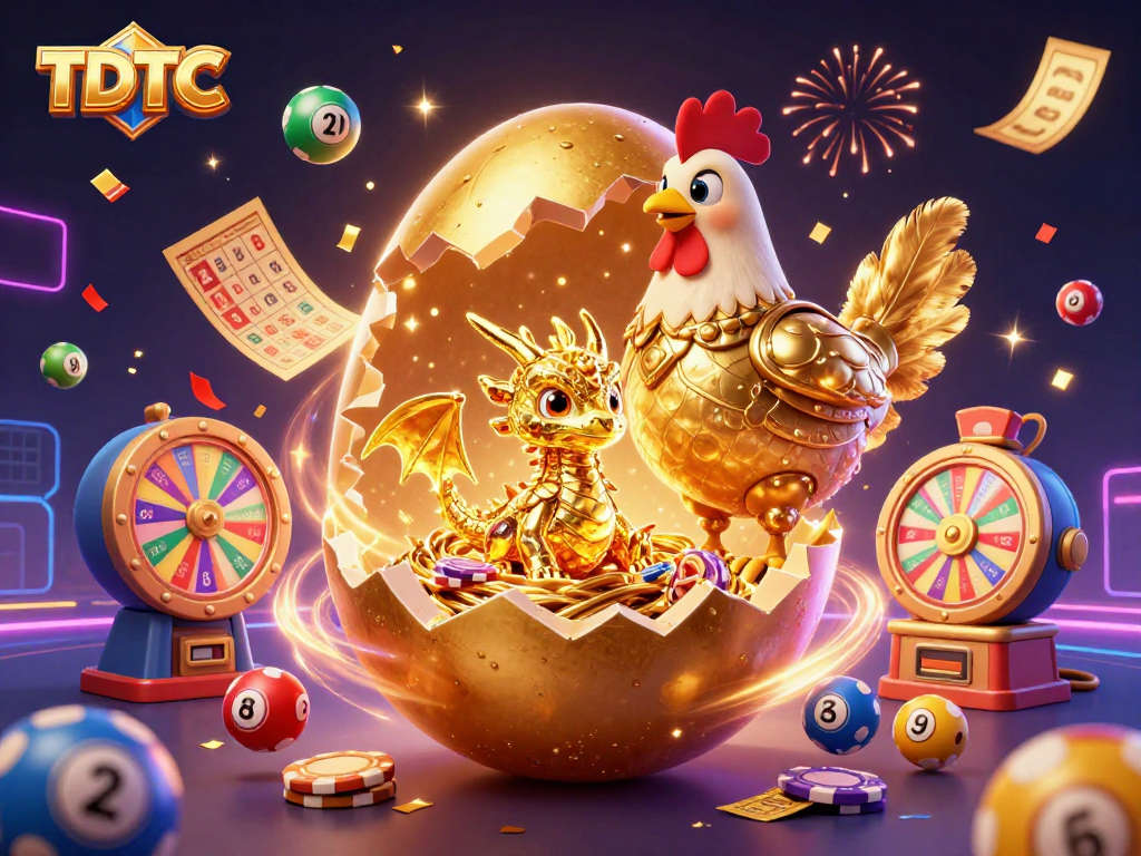Experience thrilling TDTC moments with a golden baby dragon and dynamic casino elements.