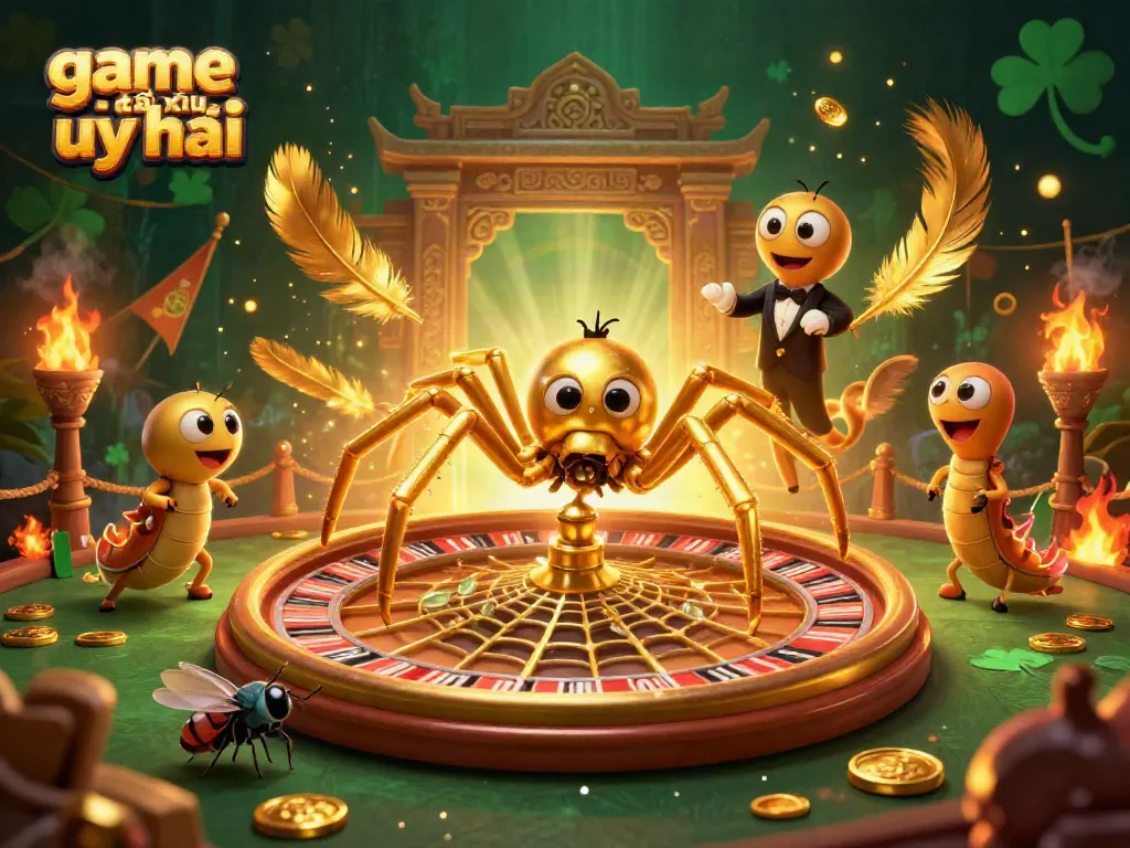Experience game tài xỉu uy tín with a thrilling 3D illustration of unique characters and elements.