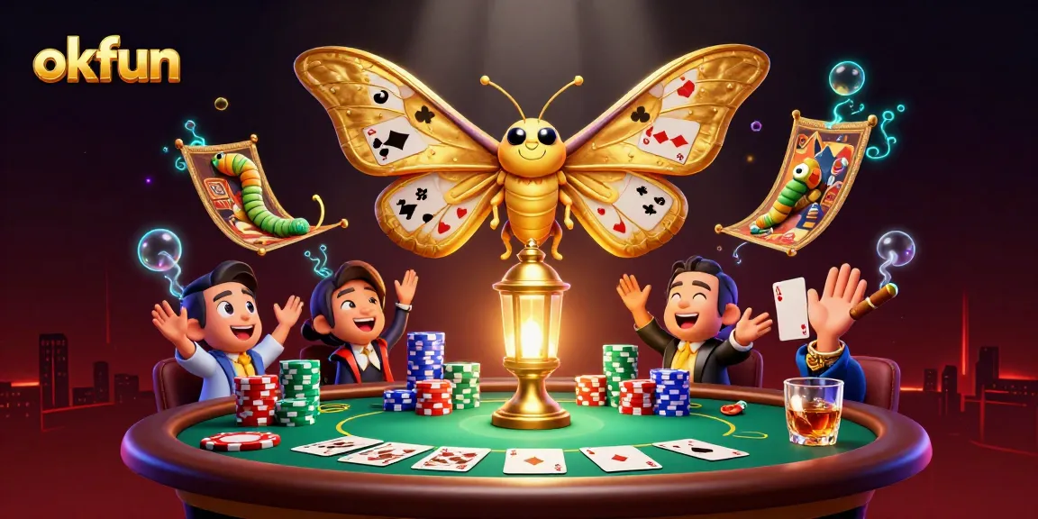 Spin the reels of fortune with okfun's vibrant casino scene featuring rich poker elements.