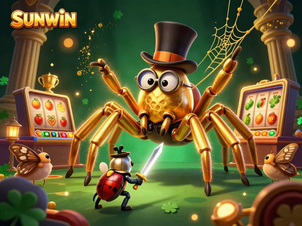 Experience SUNWIN's thrilling slot adventure with vibrant characters and dynamic elements in a dazzling casino scene.