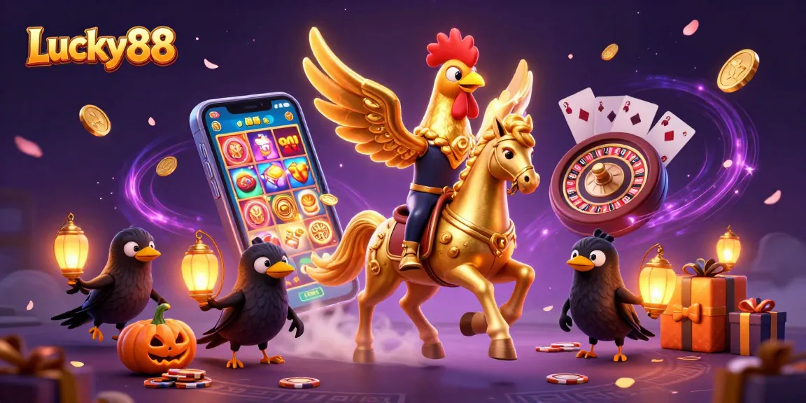 Experience thrilling gameplay at Lucky88 with the golden rooster and immersive casino elements.