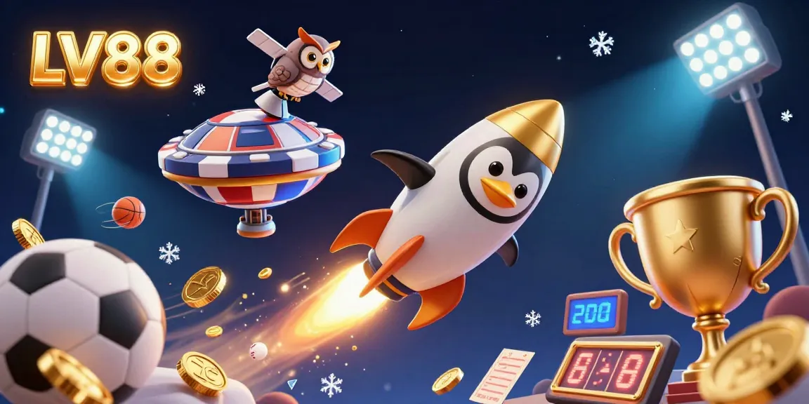 Experience thrilling gambling adventures with LV88 in this vibrant casino-themed digital art.