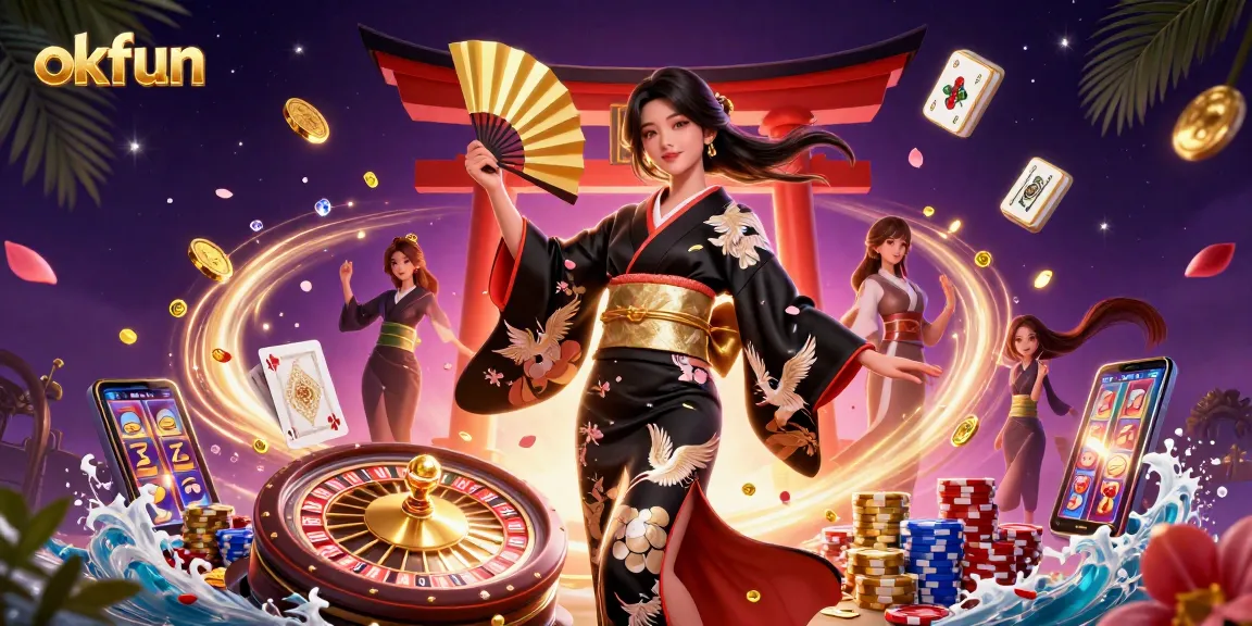 Experience thrilling gameplay at okfun with a spectacular live casino illustration featuring vibrant characters.