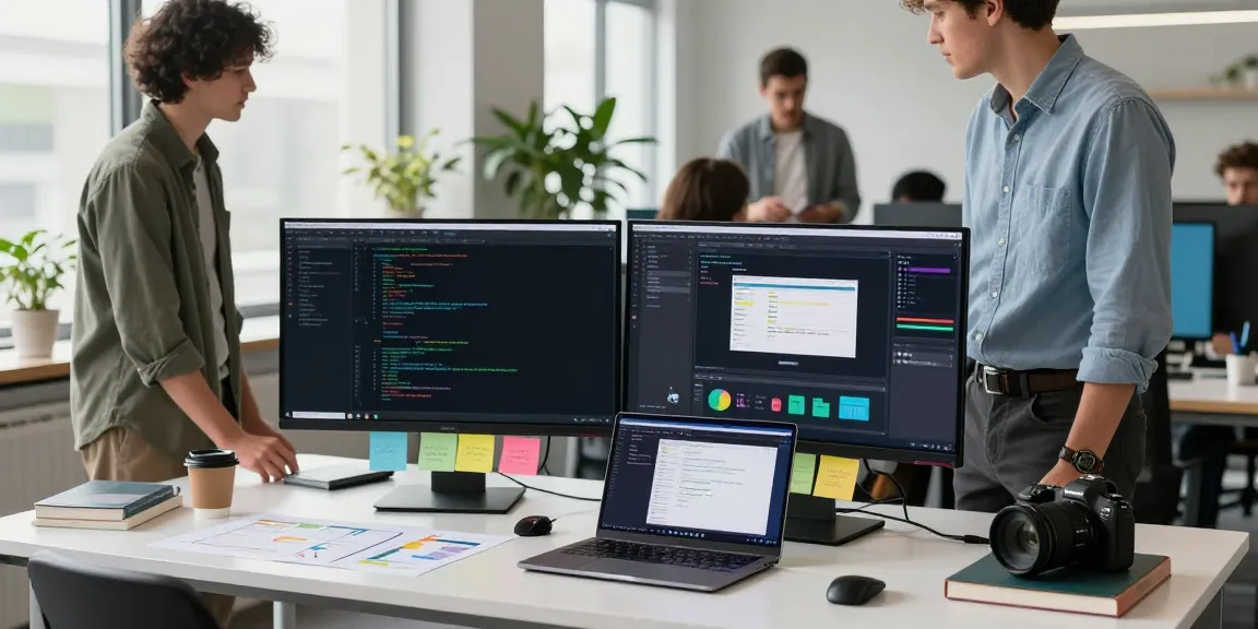 Developer in modern workspace showcasing instant indexing tools on dual monitors.