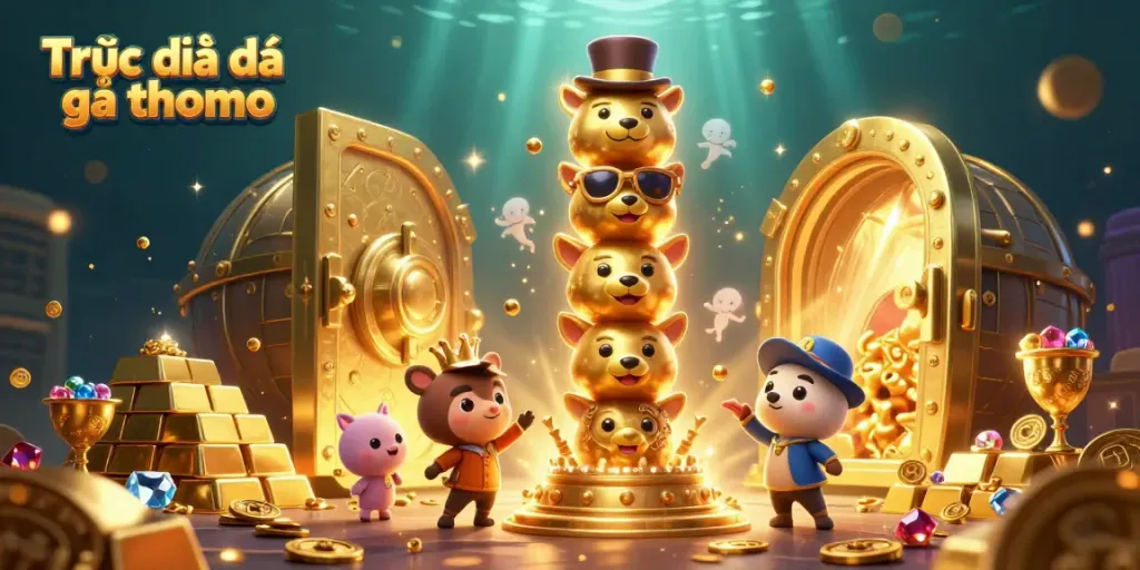 Experience Trực tiếp đá gà thomo excitement through a vibrant and dynamic illustration featuring golden casino elements.