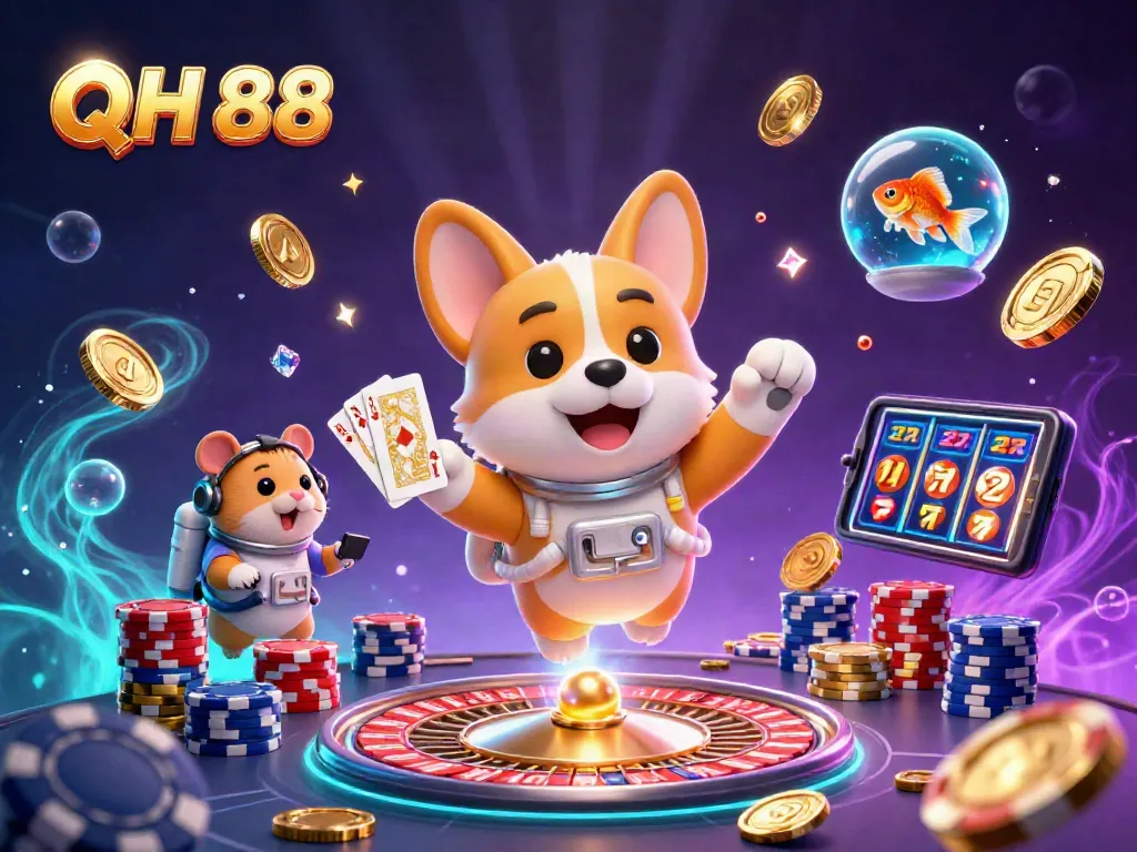 Experience thrilling gameplay with QH 88's exciting gaming elements in a vibrant casino scene.