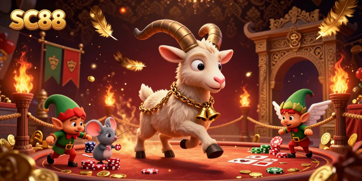 Experience the excitement at SC88 with a festive casino scene featuring playful characters engaging in games.
