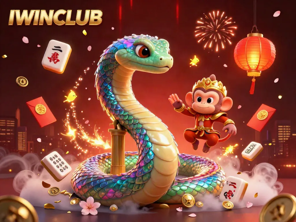 IWINCLUB's vibrant 3D illustration with colorful fantasy elements and exciting gambling motifs.