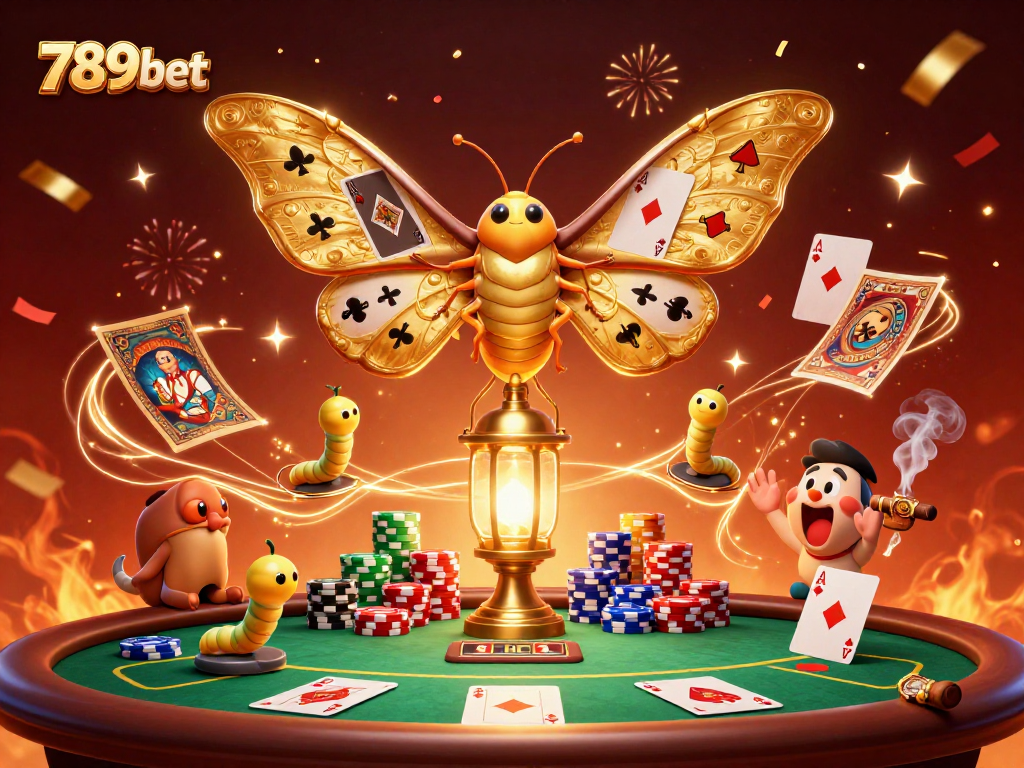 Engage with thrilling gameplay at 789bet, featuring a majestic moth and vibrant casino elements.