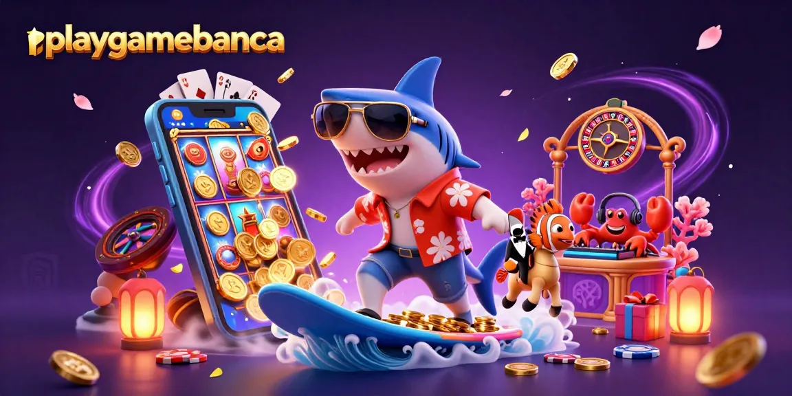 Playgamebanca captures the excitement of gambling with vibrant characters and dynamic casino elements.