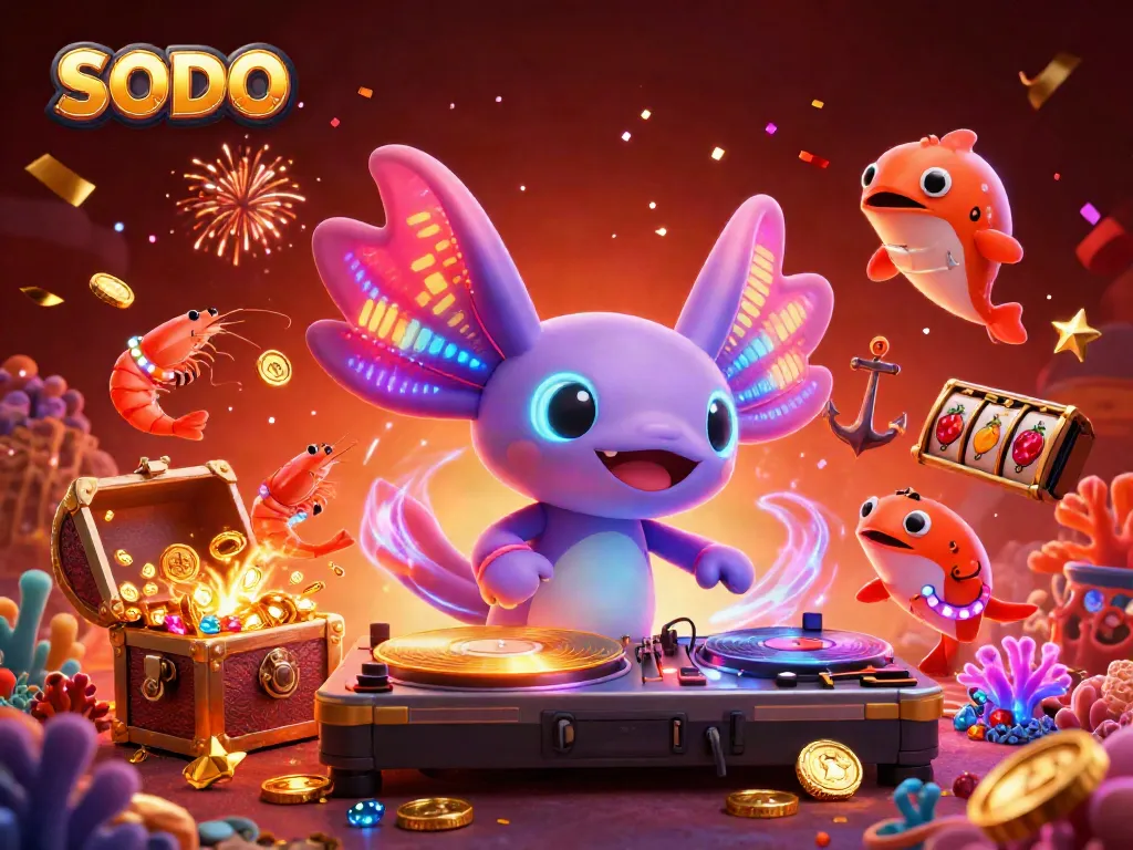 Experience SODO's thrilling slots scene with vibrant characters celebrating wins.