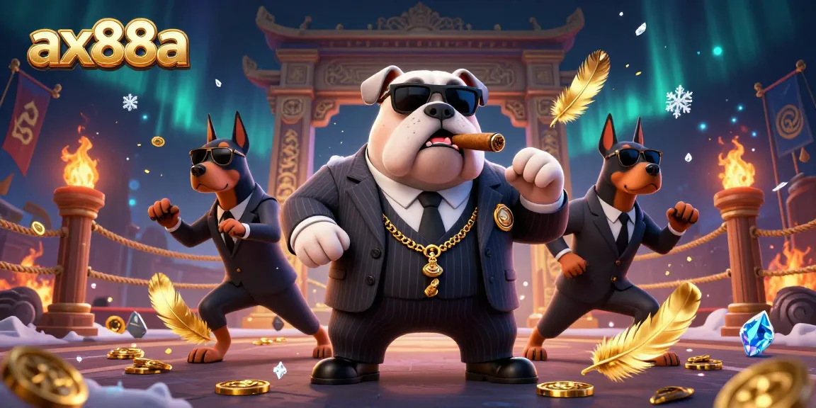 Experience thrilling gaming at ax88a with a mafia boss and his bodyguards among vibrant casino elements.