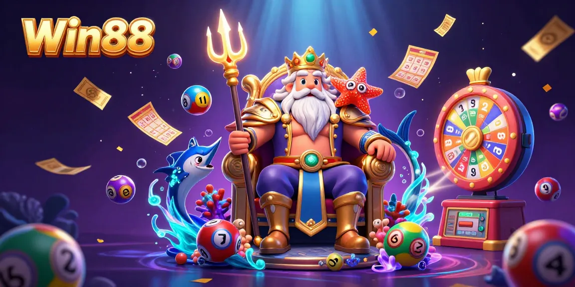 Experience thrilling gameplay at Win88 with vibrant lottery elements and a lively underwater scene.