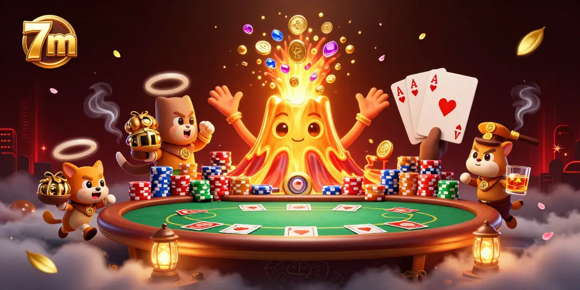 Experience 7m casino excitement with vibrant treasures, poker chips, and mystical elements in a stunning illustration.