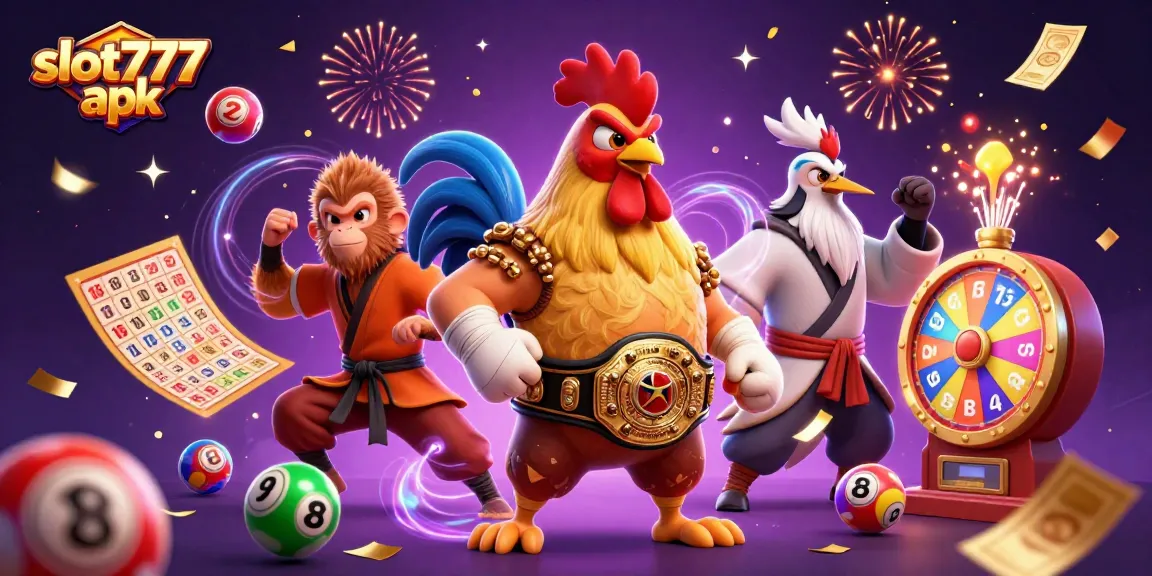 Experience exciting gameplay with slot777 apk as colorful lottery balls rain down amidst vibrant casino elements.