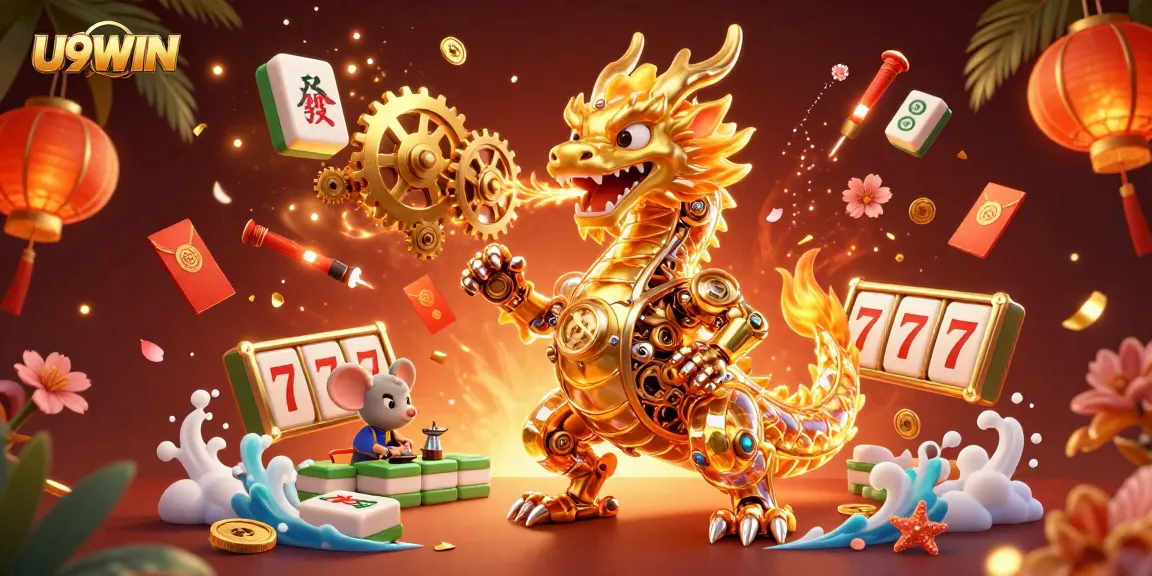 Experience thrilling gameplay with U9WIN featuring a golden dragon and dynamic slot elements.