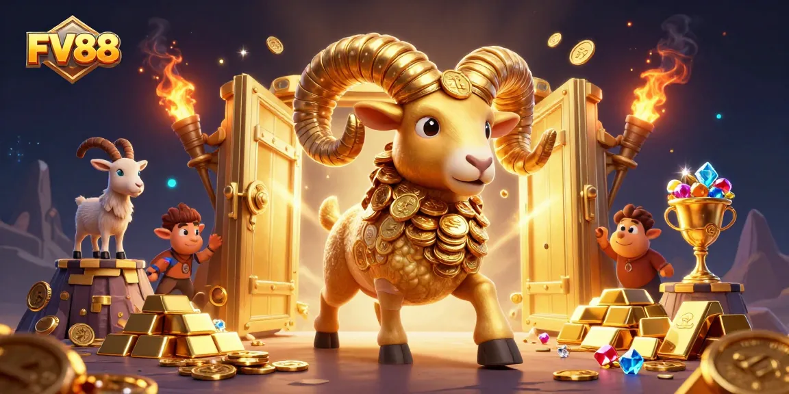 Experience the thrill of FV88 at the dynamic 3D casino with golden treasures and energetic gameplay.
