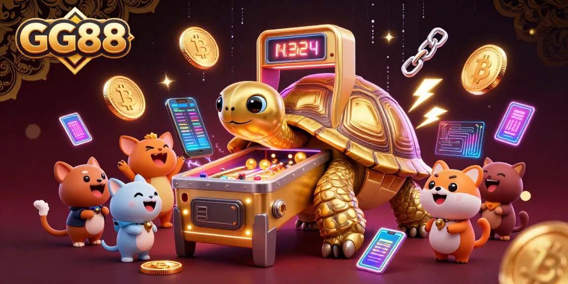 Engage with GG88 in this vibrant 3D casino illustration depicting thrilling gaming elements and crypto excitement.